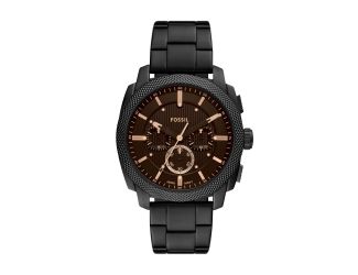 Mens Machine Chronograph Black Ion-Plated Stainless Steel Watch Brown Dial