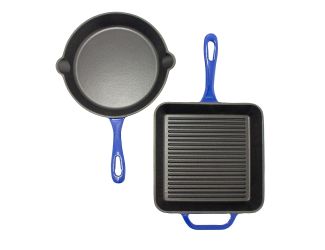 2pc Enameled Cast Iron Set 10" F/P, G/P, Blue