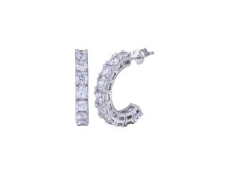 PARIKHS Rhodium Plated Round Clear CZ Huggie Earring in 925 Sterling Silver