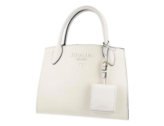 Prada Saffiano Leather Monochrome Bianco White Top Handle Handbag