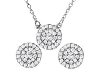 PARIKHS Rhodium Plated CZ Encrusted Round Necklace-Earring Set in 925 Sterling Silver