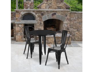 30" Round Black Metal Indoor-Outdoor Table Set with 2 Cafe Chairs