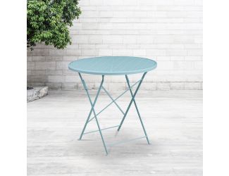 30" Round Sky Blue Indoor-Outdoor Steel Folding Patio Table - Restaurant Table