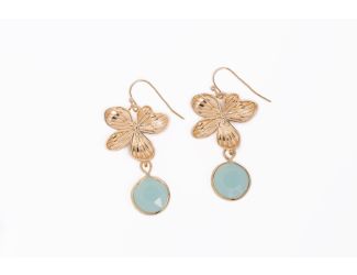 Aqua and Gold Flower Earrings