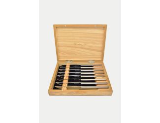 Stainless Eight Piece Steak Knife Set In Olivewood Chest