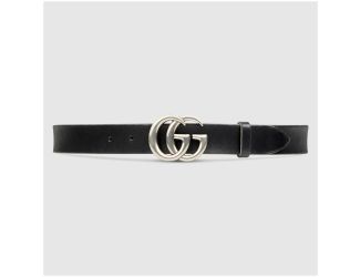 Leather Belt with GG Buckle - (Silver) - (Size 40 -1.5 W)