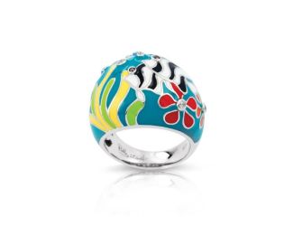 Belle Etoile Round Red & White Cubic Zirconia studded Angelfish Size-7 Ring - 925 Sterling Silver