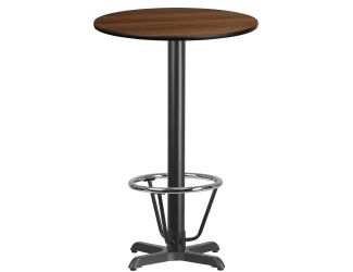24" Round Walnut Laminate Table Top & 22"x 22" Bar Height Base with Foot Ring