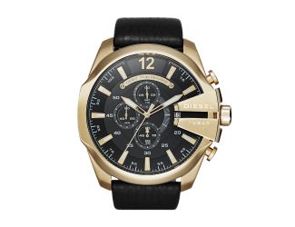 Mens Mega Chief Gold & Black Leather Strap Watch Black Dial
