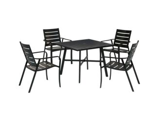Cortino 5-Piece Commercial-Grade Patio Dining Set with 4 Aluminum Slat-Back Dining Chairs and a 38"