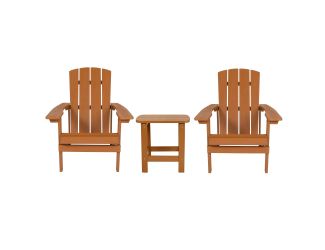 3pc Charlestown Adirondack Chair & Table Set: Teak