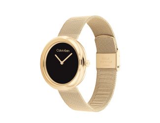 Ladies Gold-Tone Stainless Steel Mesh Watch Black Dial