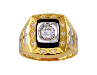 PARIKHS Men's Tri Color Square Ring with CZ in 925 Sterling Silver - Size-10