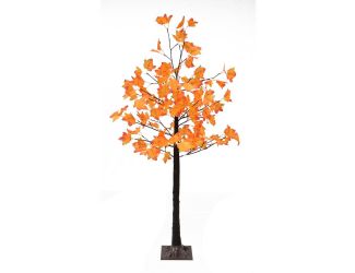 Pre-Lit 5-Ft Harvest Maple Tree Fall Decoration with Multi-Hue Orange Leaves and Metal Base