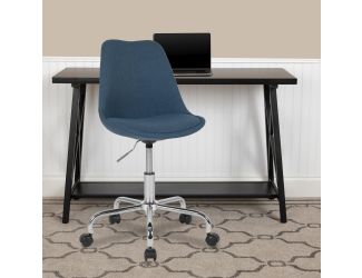 Mid-Back Blue Fabric Task Office Chair with Pneumatic Lift and Chrome Base