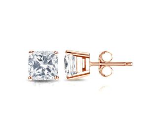 Bright White Pinnacle Cushion Lab Grown Diamond Stud in 14K Rose Gold 2.10ct,Color-GH,Clarity-VVS