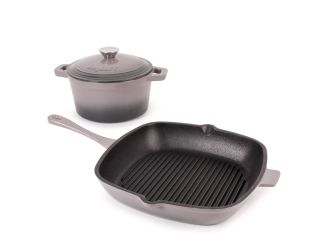 Neo 3pc Cast Iron Set: 3qt Covered Dutch Oven and 11" Grill Pan