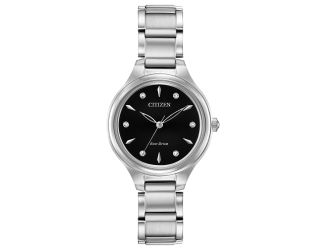 Ladies' Eco-Drive Corso Diamond Watch, Stainless Steel Bracelet, Black Dial