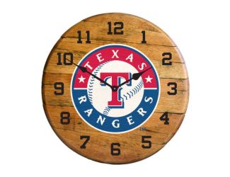 Texas Rangers Oak Barrel Clock