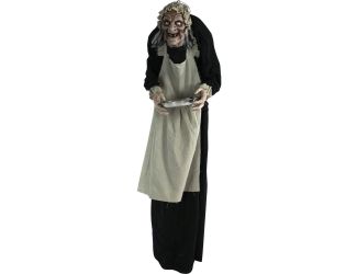 Life-Size Animatronic Zombie Maid with Lights and Sound, Indoor or Covered Outdoor Halloween Decorat