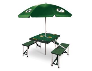 Green Bay Packers - Picnic Table Portable Folding Table with Seats and Umbrella, (Hunter Green)