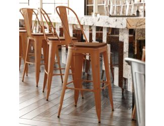 All-Weather Bar Height Stool with Poly Resin Seat - Orange/Teak