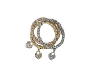 3 Piece Tri-Color Mesh Heart Bracelet Set