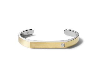 Open Cuff Bracelet: Diamond Two-Tone Stainless Steel - Large