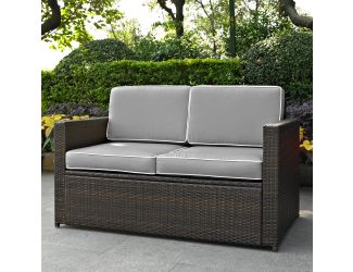 Palm Harbor Outdoor Wicker Loveseat In Brown With Grey Cushions