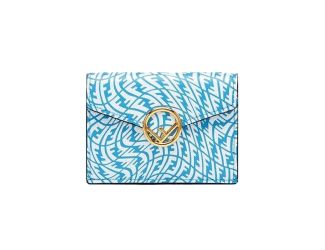 Fendi F is Fendi Cyber Blue Leather Vertigo Print Small Trifold Wallet
