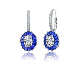 Blue CZ Leverback Earrings Size 1.03
