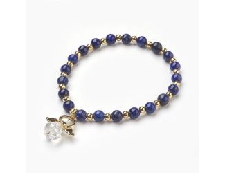 Blue Lapis Stretch Bracelet with Angel Charm