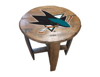 San Jose Sharks Oak Barrel Table