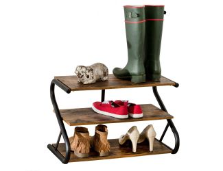 3 Shelf Z-Frame Rustic Wooden Shoe Rack