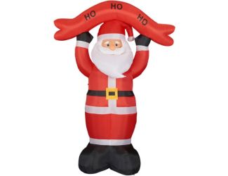 10-Ft. Tall Santa Holding HO HO HO Sign, Prelit Outdoor Christmas Inflatable with Storage Bag