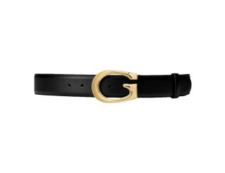 Gucci G Boarded Dyana Lux Gold Belt Black Leather Size 80/32
