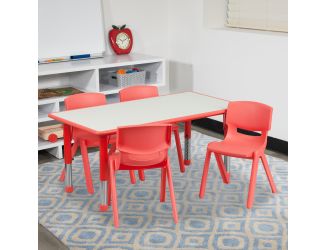 23.625"W x 47.25"L Rectangular Red Plastic Activity Table Set with 4 Chairs