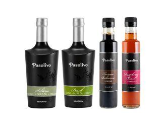 Extra Virgin Olive Oil, Basil Olive Oil, Tuscan Balsamic, Raspberry Basil Vinegar, 500mL,8.5oz