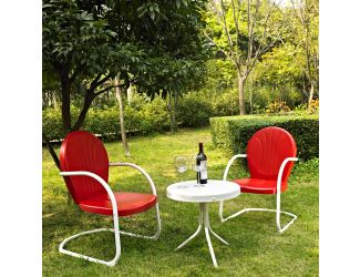 3 Pc Outdoor Seating Set - Two Red Chairs, White Side Table
