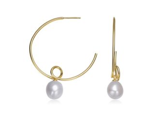 Freshwater Pearl Round Hoop Earrings Size 1.5"