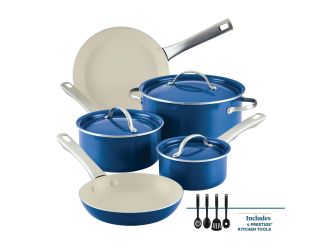 12pc Vibrance Ceramic Nonstick Cookware Set Blue