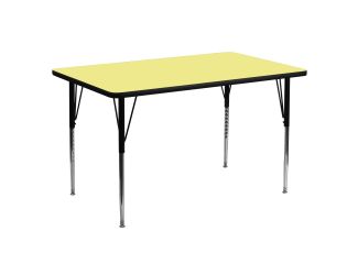 30"W x 60"L Rectangular Yellow Thermal Laminate Adjustable Activity Table