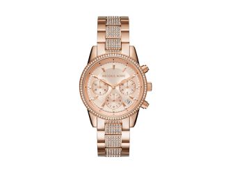 Ladies Ritz Pave Rose Gold-Tone Chronograph Stainless Steel Watch Rose Gold Dial
