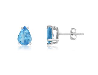 14K White Gold Pear Shape Blue Topaz Earrings