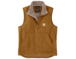 Men's Loose Fit Washed Duck Sherpa-Lined Mock-Neck Vest-Carhartt Brown-SM