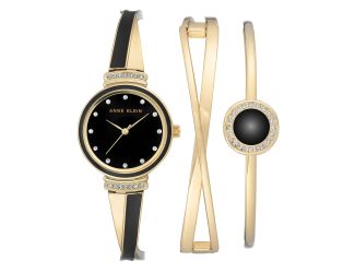 Women's Black and Gold Bracelet Watch Set