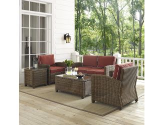 Bradenton 5-Piece Outdoor Wicker Conversation Set With Sangria Cushions