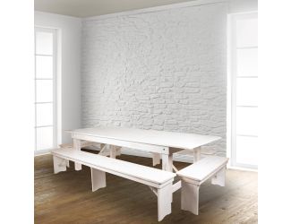 8' x 12" Antique Rustic White Solid Pine Folding Farm Bench - Portable Bench