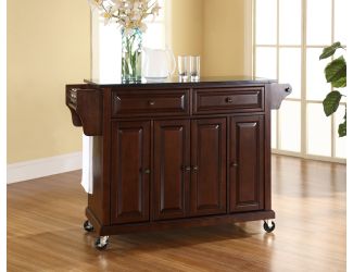 Solid Black Granite Top Kitchen Cart/Island in Vintage Mahogany Finish