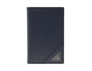 Prada Vitello Grain Blue Leather Triangle Logo Vertical Bifold Wallet